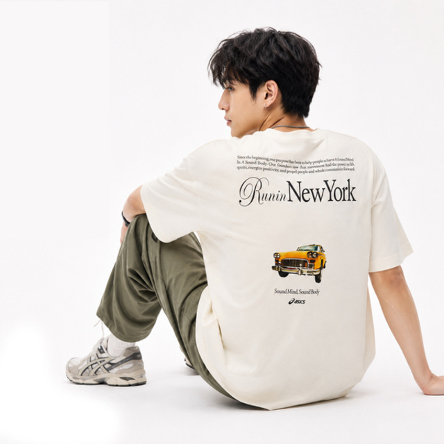 Asics 亞瑟士 Asics 亞瑟士 P.LIFE [2033C004-108] 男女 T恤 短袖 上衣 厚磅 海外版 紐約馬拉松 米白