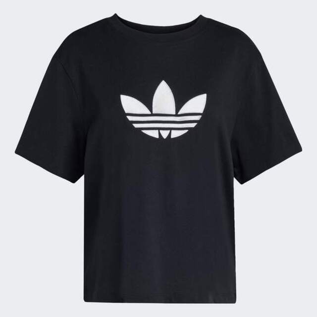 adidas 愛迪達 Adidas 愛迪達 Trefoil Boxy T KD2918 女 T恤 運動上衣 休閒短袖 純棉 黑
