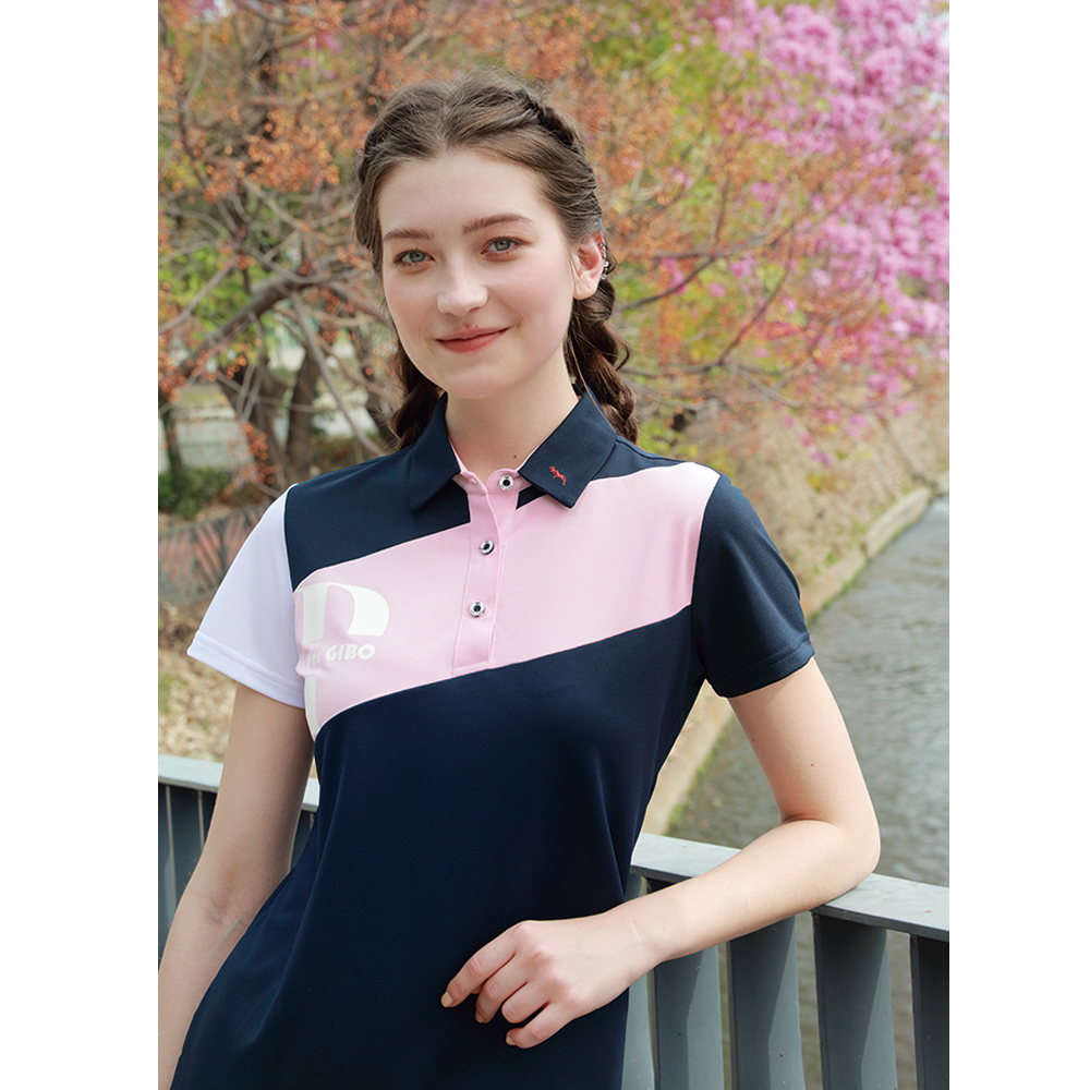 per GIBO 紅螞蟻 T網眼P.K女短POLO衫(PK263058) 丈青/櫻花粉