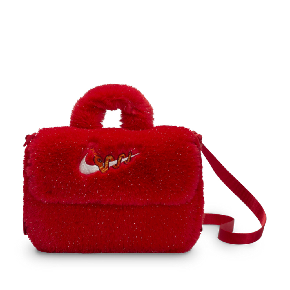 NIKE 耐吉 Y NK FX FUR CROSSBODY-CNY 2025 中大童 側背包 斜背包 小廢包 毛料 紅色-HV6119657