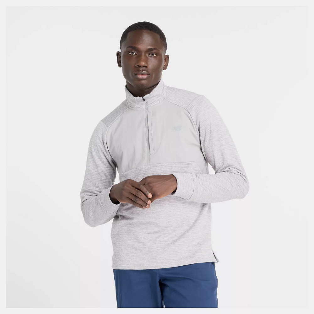 New Balance 紐巴倫 長袖上衣 半開襟上衣 男 保暖 運動上衣 灰色 美版_MT43204AG-F
