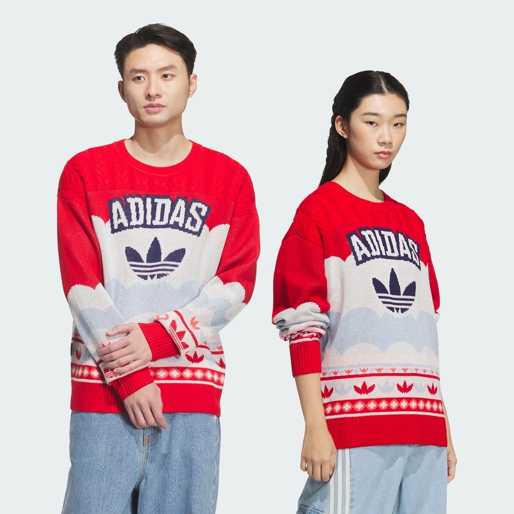 adidas 愛迪達 LNY KNIT PULLOV 圓領套頭衫 男女 毛衣 紅色-JL8367
