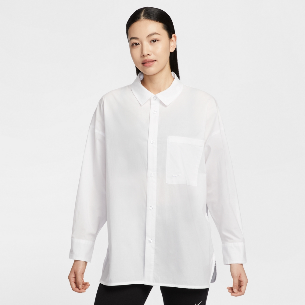 NIKE 耐吉 AS W NSW NK CHLL PPLN LS BTN T 女 長袖上衣 白色-HJ0716100