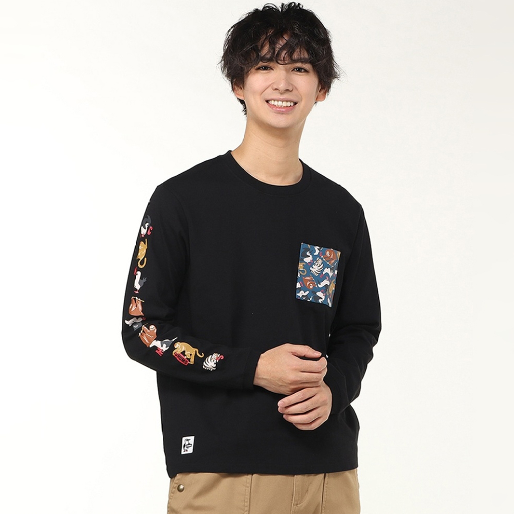 CHUMS Animals Pocket L/S T-Shirt 男 長袖上衣 黑色 CH012512K001