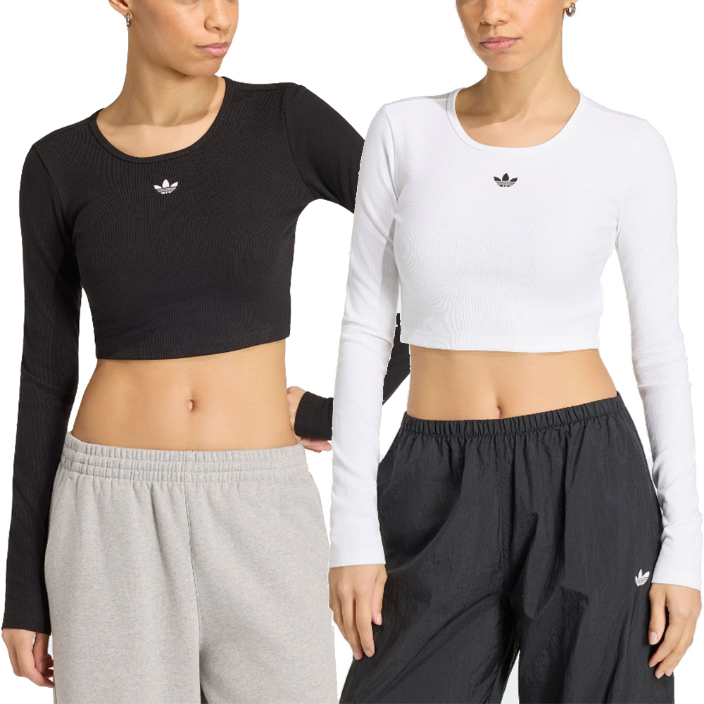 adidas 愛迪達 女 ESS RIB CROP LS 短版 長袖上衣 - KR1098 KR1131