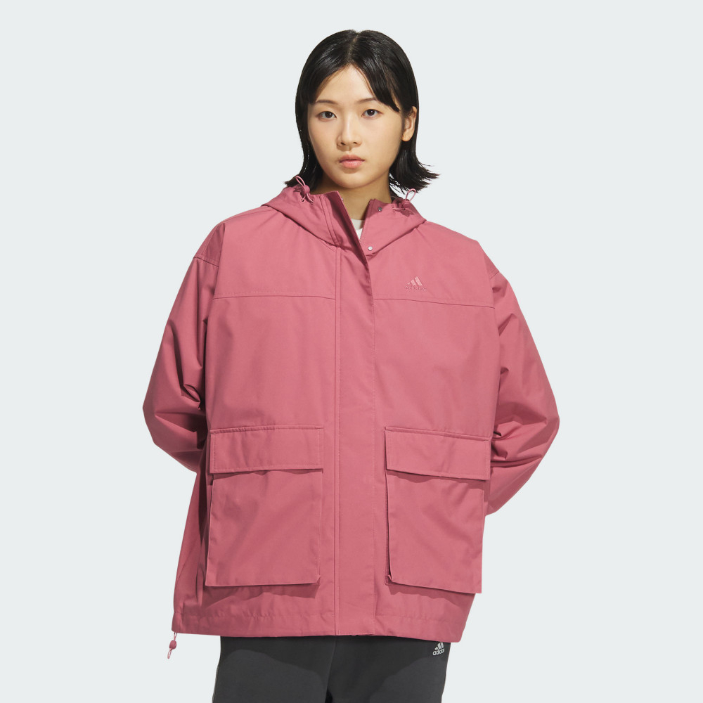 【ADIDAS 】MOUNTAIN PARKA 休閒外套女連帽寬鬆粉色JG3811
