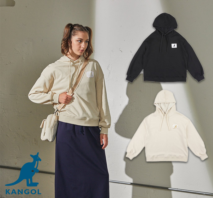 帽T 米白 黑 拼布LOGO 長袖 連帽T 女 63521050-