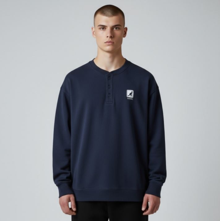 KANGOL KANGOL 大學T 深藍 經典 亨利領 圓領T 上衣 中性 6555100380