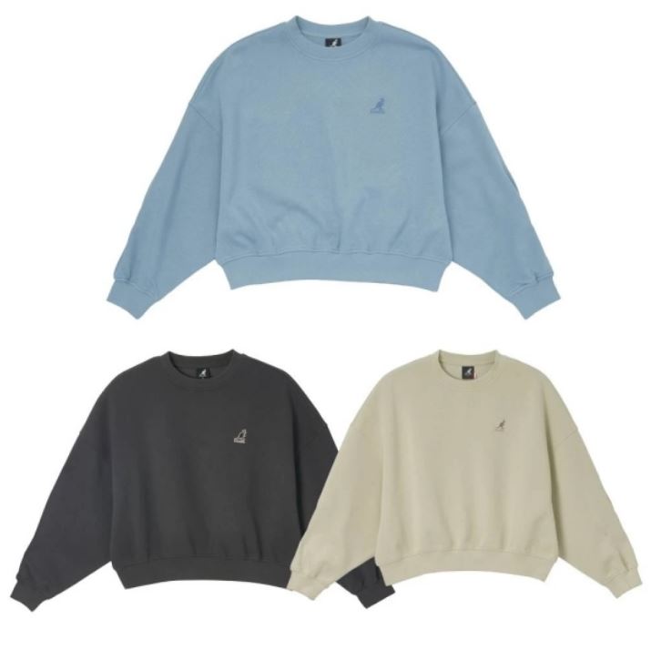 KANGOL KANGOL 大學T 深灰 藍 卡其 繡花 造型袖 長袖 女 6452100610 6452100631 6452100682