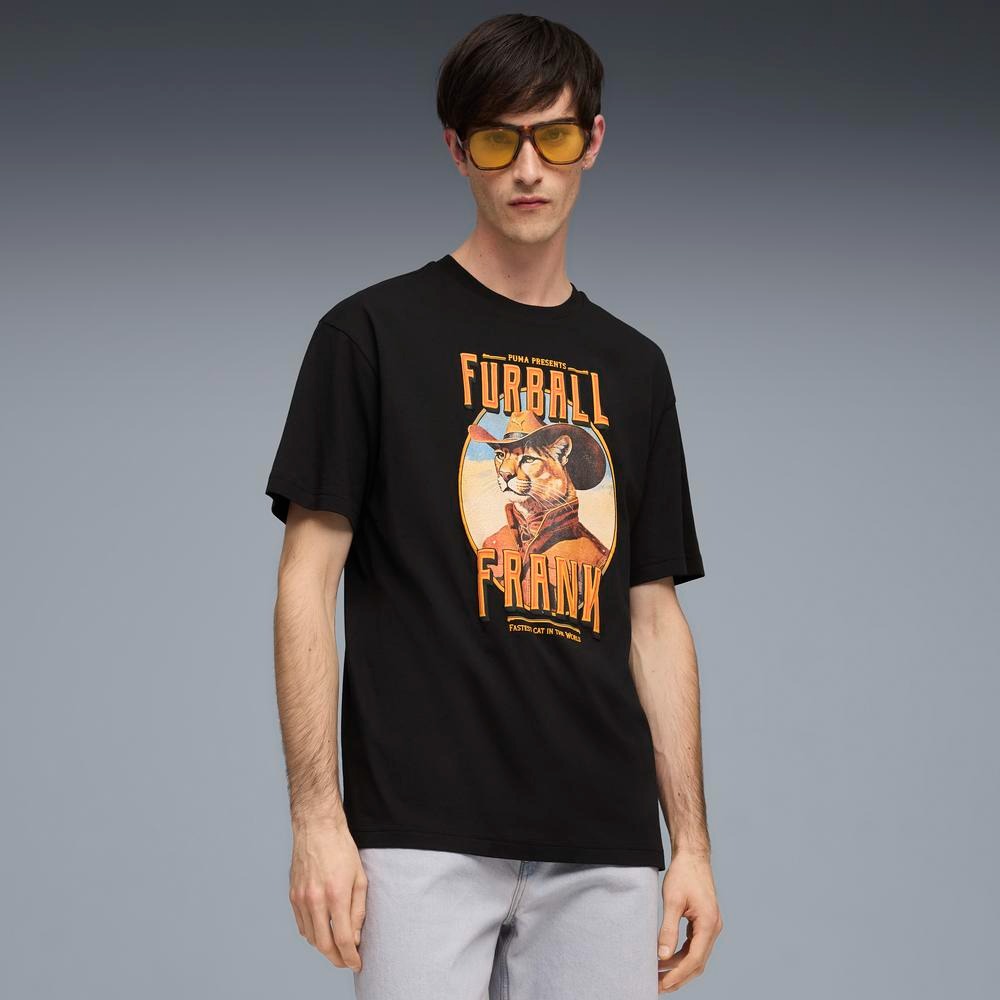 PUMA 彪馬 PUMA 短T 流行系列 黑 貓牛仔 圖樣 寬鬆 短袖 T恤 男 63443401