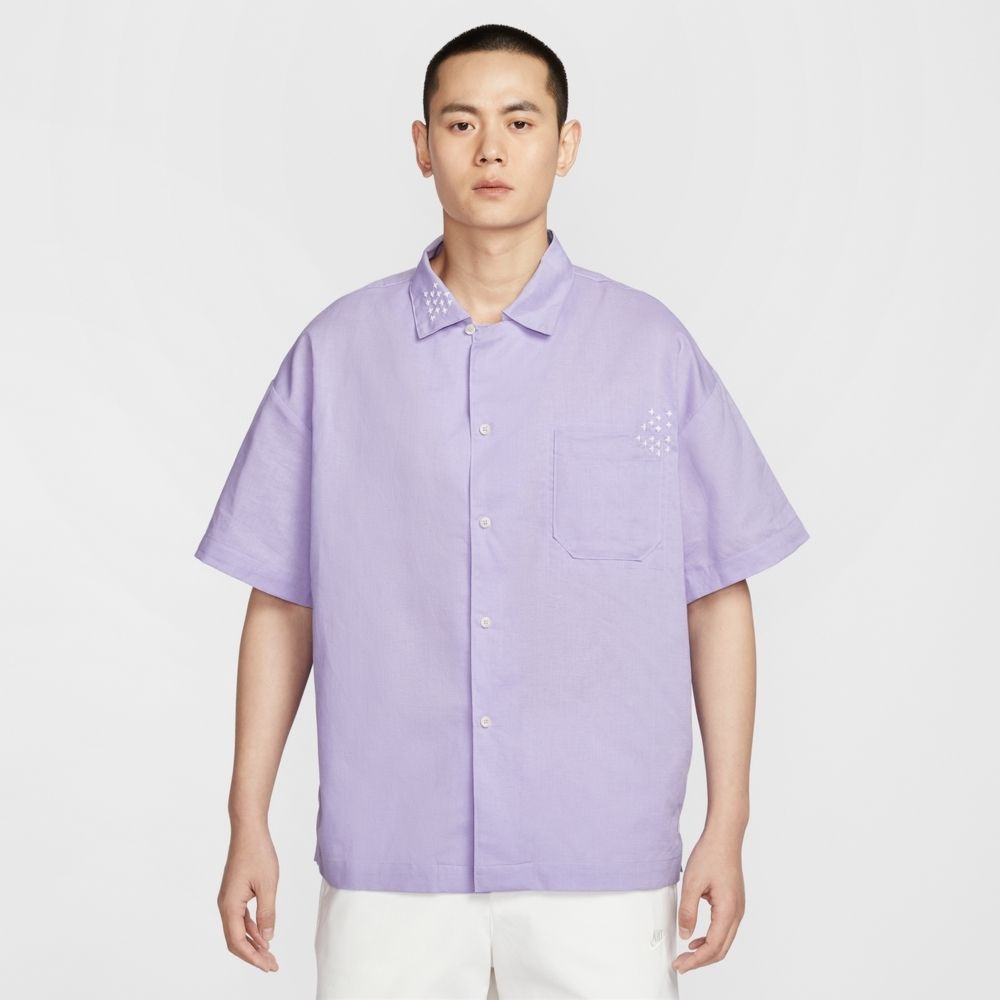 NIKE 耐吉 NIKE 短袖 AS M NL LINEN SS BTTNDWN SASH 水洗 紫色 工裝 襯衫 男 HJ2982-515