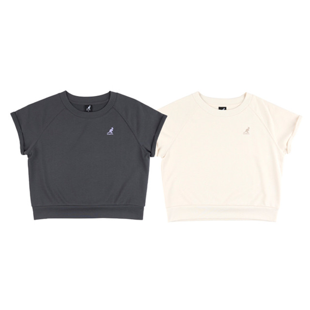 KANGOL 短袖 深灰 米白 小LOGO 捲袖 休閒 上衣 女 64221009-