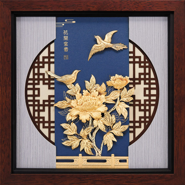 開運陶源 金箔畫 純金 素雅系列 (花開富貴) ...30x30cm