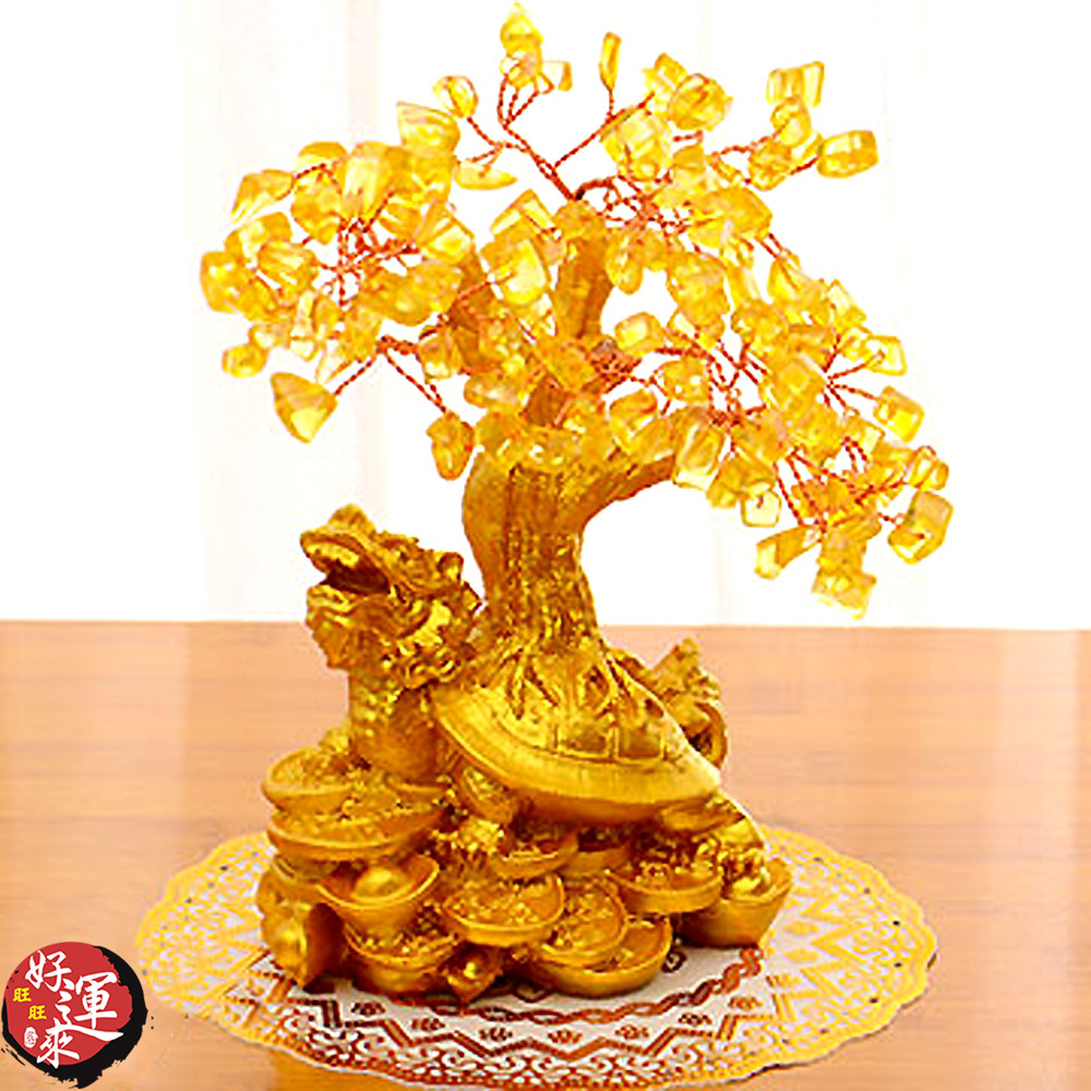好運旺旺來 小號招財樹發財樹(龍龜黃水晶)(高16cm)