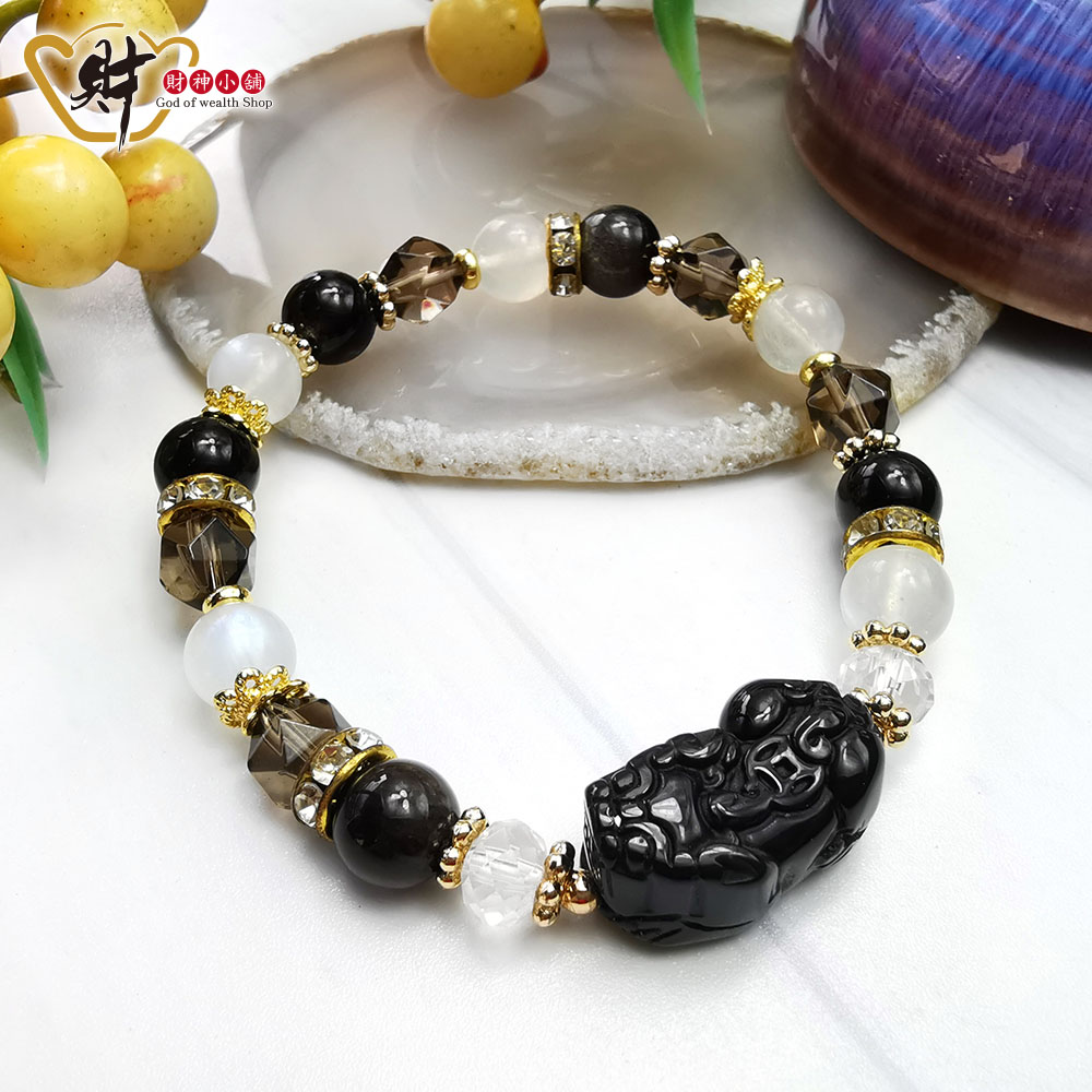 財神小舖【SLP-2348】耀眼銀月-貔貅黑曜水晶手鍊《含開光》 - PChome