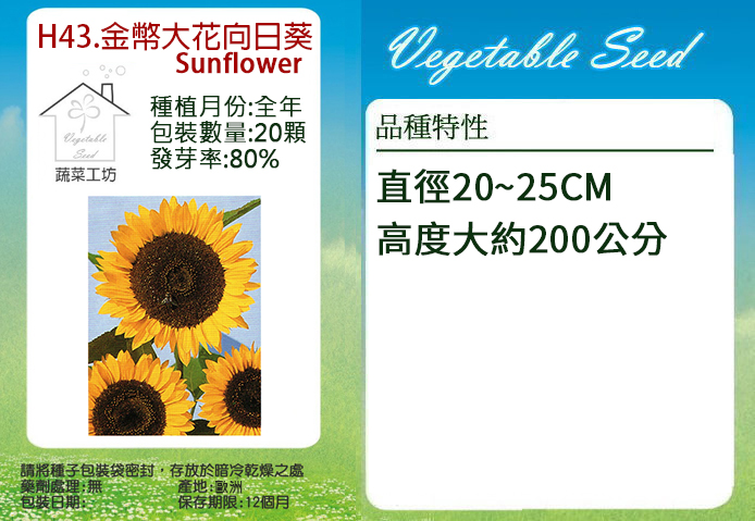 蔬菜工坊H43.金幣大花向日葵種子- PChome 24h購物