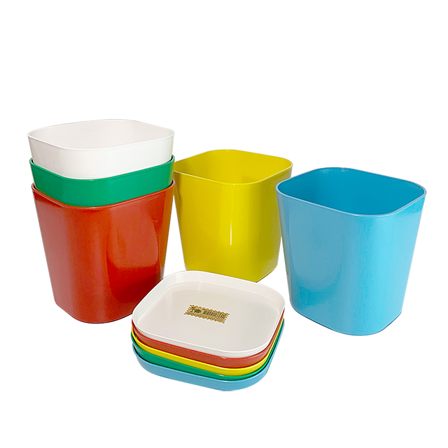 彩色方形6吋花盆 多肉盆栽 附底盤 5件組 5色各1 Pchome 24h購物