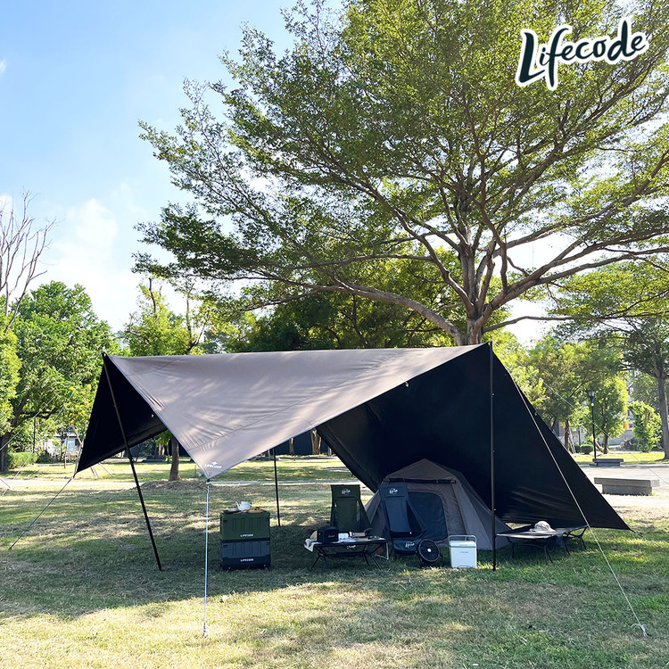LIFECODE 生活密碼 黑膠抗撕裂格紋天幕布(800x500cm)