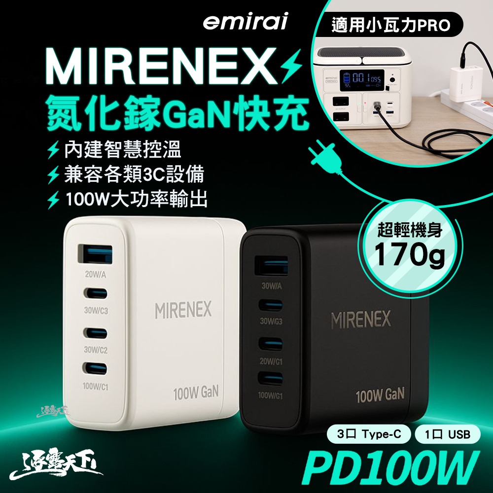 Mirenex 氮化鎵GaN快充 AC-DK73T 電源供應器 快充頭 emirai 小瓦力 小瓦力Pro 露營 逐露天下