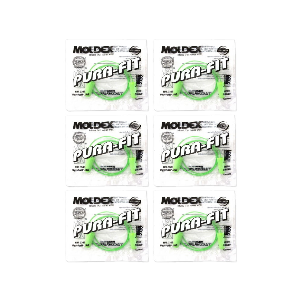 MOLDEX (超值組)美國-Pura-Fit超靜音PU慢回彈子彈型隔音耳塞-型號6900帶線版綠色1對x6包(NRR33dB降噪規格,助眠器,露營好睡系列)