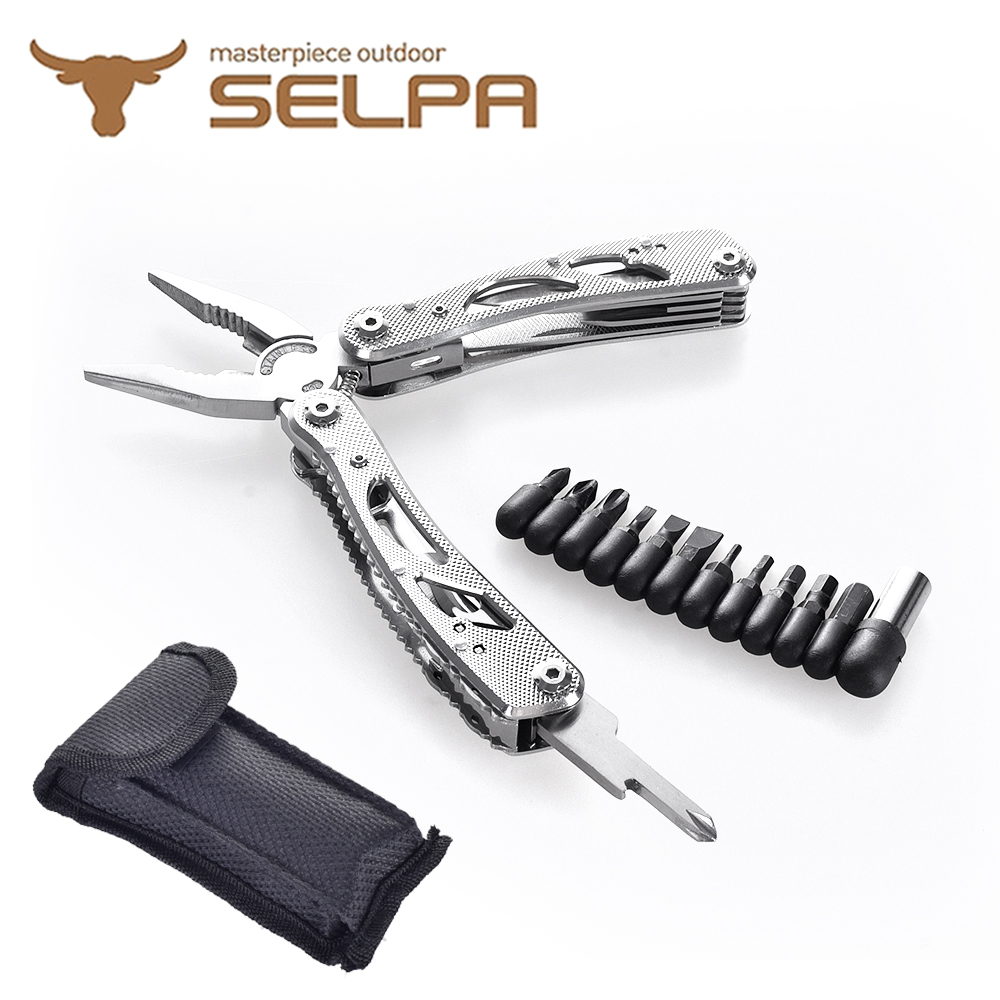 SELPA 精鋼鍛造 蒼狼萬用工具/鉗子/一字起子/開瓶器/錐子/指甲刀/瑞士刀(銀色)