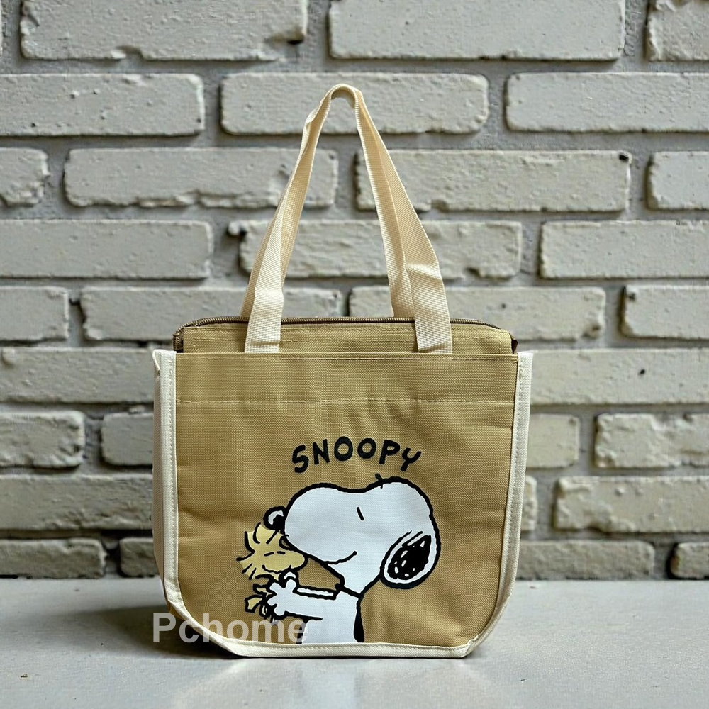 SNOOPY 史努比 【 史努比擁抱史塔克】拉鍊式保溫手提袋(便當/飲料兩用)