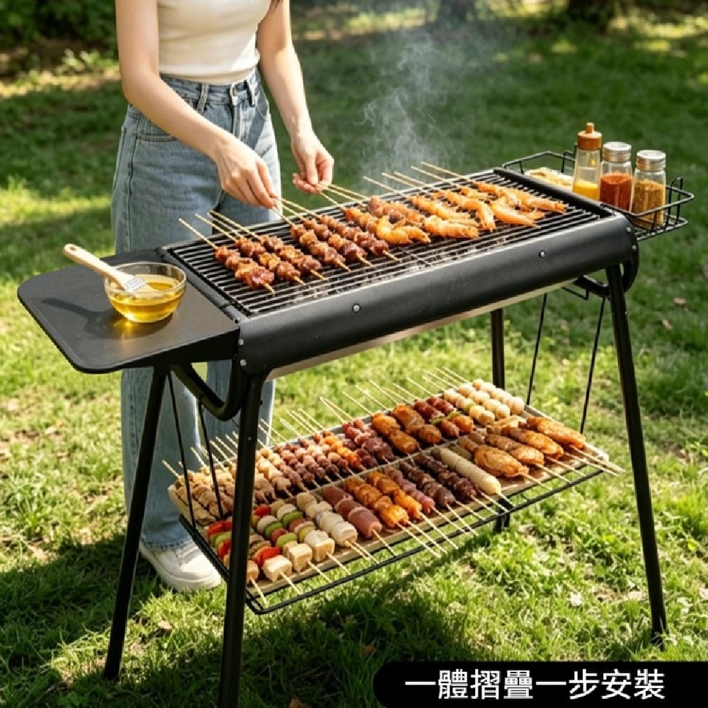YOUJIA 優家 側抽炭槽拉伸式燒烤爐 加寬加高不鏽鋼烤網 家用商用大容量 BBQ 烤架