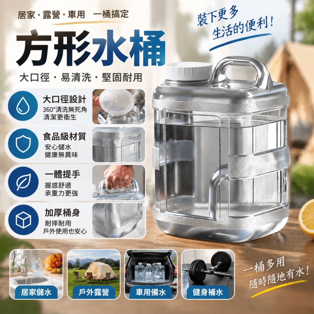 NUOBIXING 諾必行 20L大口徑茶道桶 食品級透明儲水桶 一體提手寬口可拆蓋 泡茶專用儲水桶 手提蓄水桶