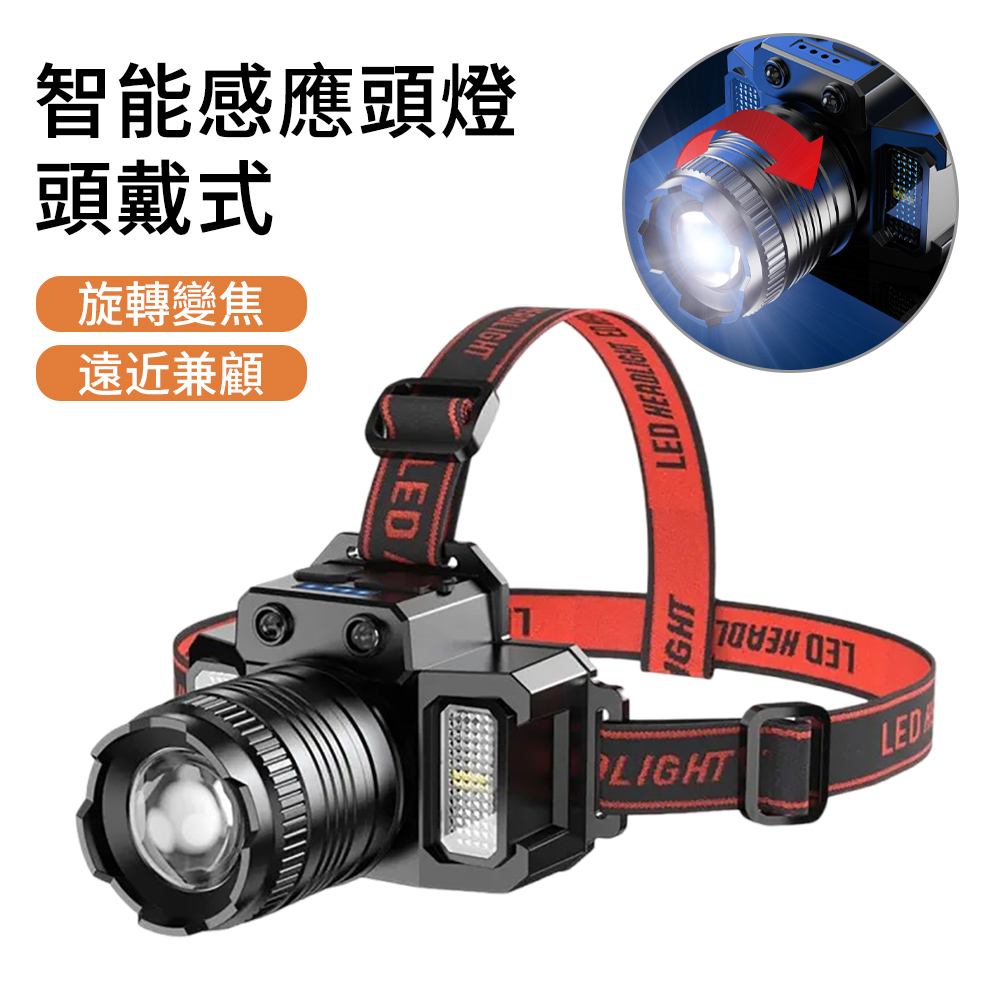 LUYOO 智能感應夾帽燈 LED多功能頭戴燈 釣魚頭燈 登山頭燈 照明燈 露營燈 工作燈（雙色光源 紅光驅蚊）