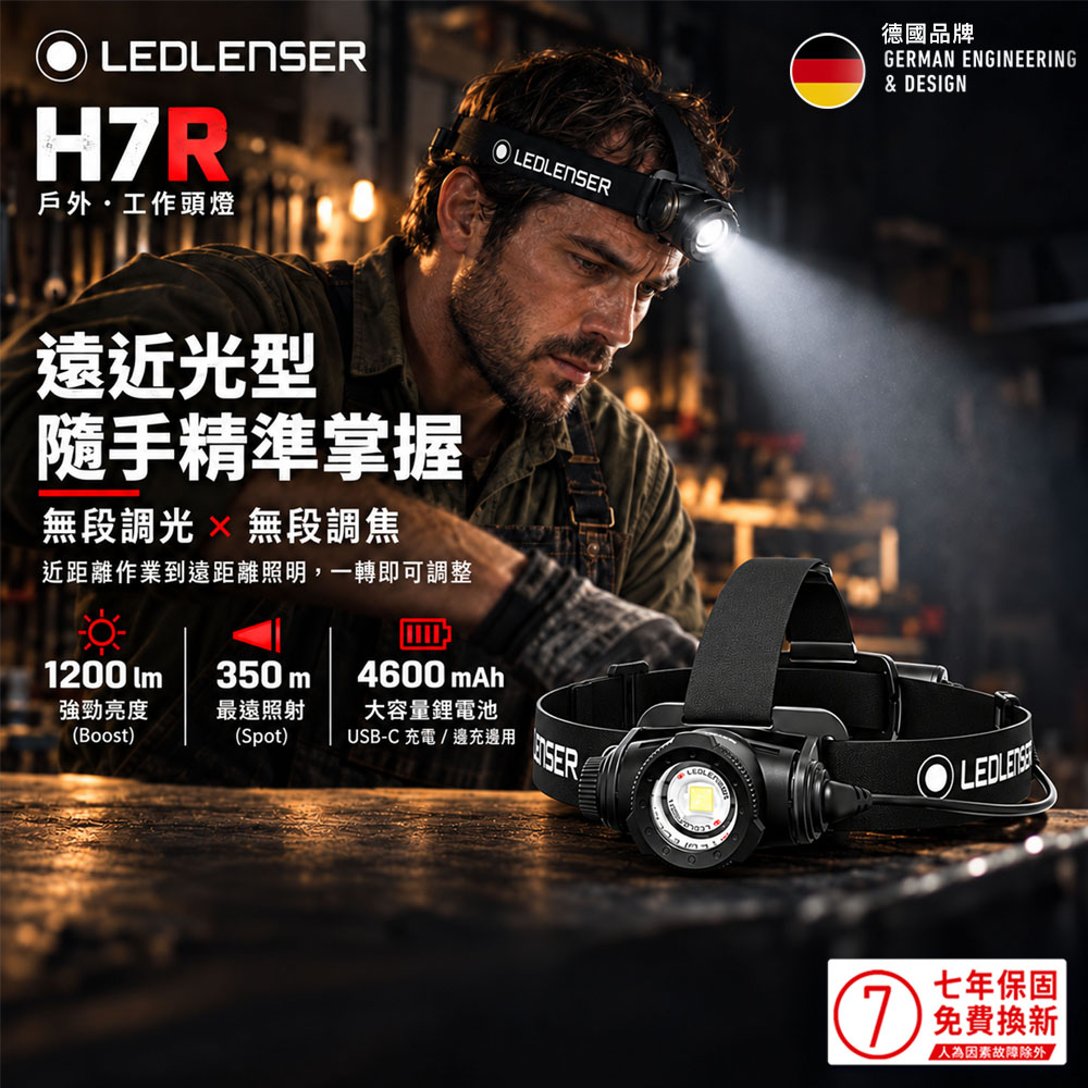 LEDLENSER 萊德雷神 H7R充電式調光LED頭燈