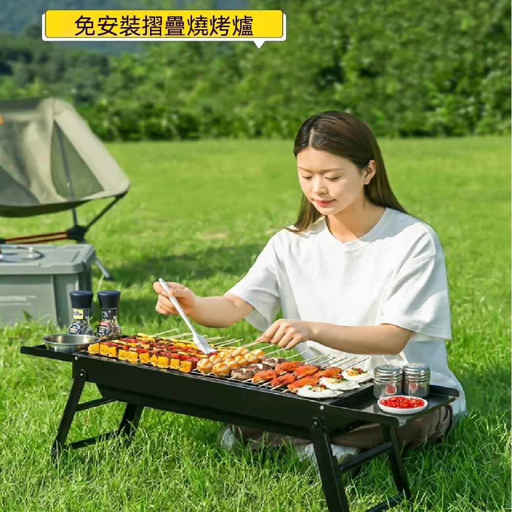 烤肉架 不銹鋼燒烤爐 家用折疊燒烤爐 便攜式燒烤爐 小型烤爐 烤肉架網 戶外爐子 木炭架子 5件套