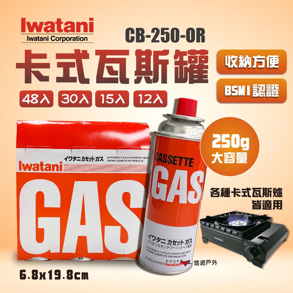 IWATANI 日本岩谷 卡式瓦斯罐 CB-250-OR 250g 30入 悠遊戶外