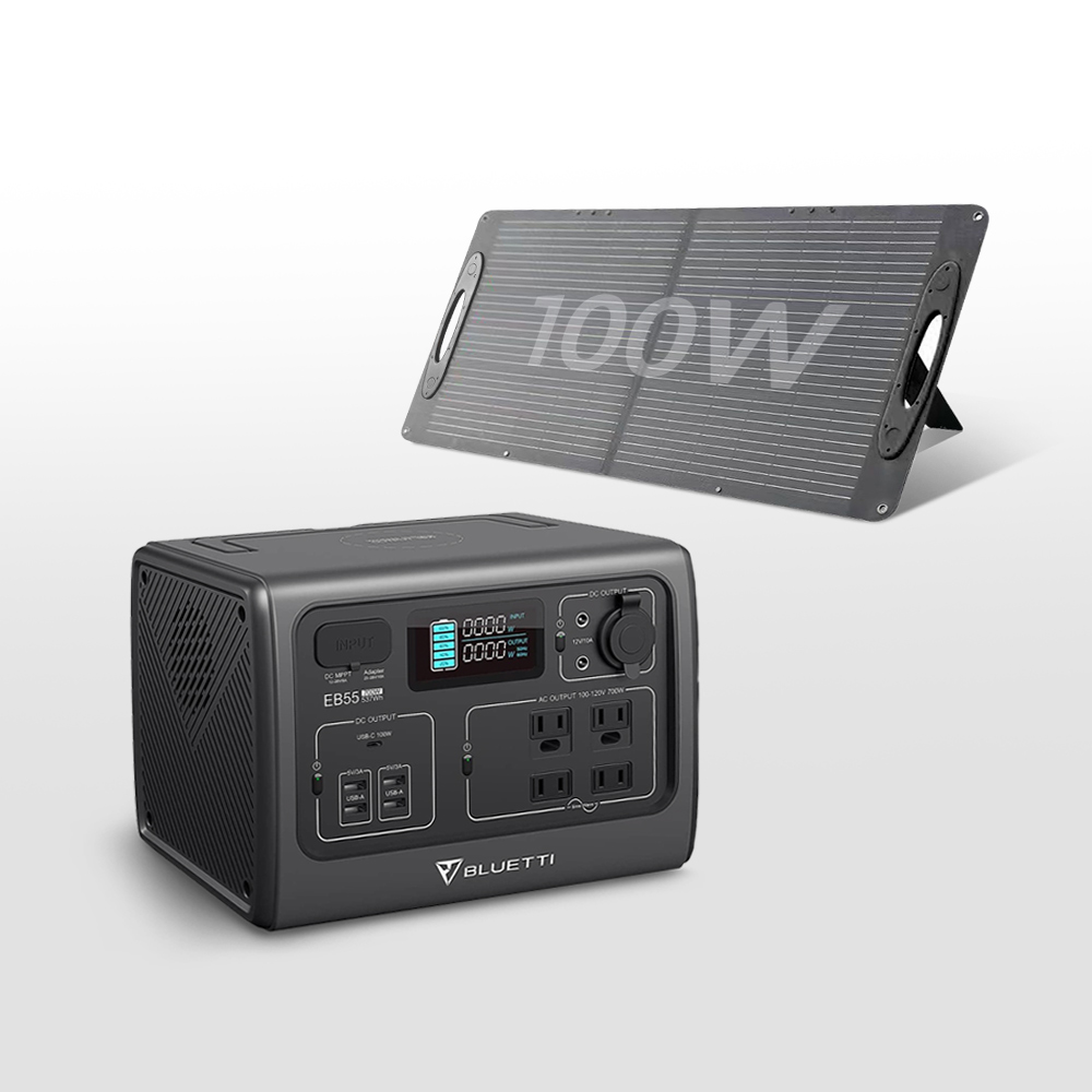 700W EB55 儲能電源 + 100W太陽能板(戶外行動電源／行動電站／移動電源／露營電源)