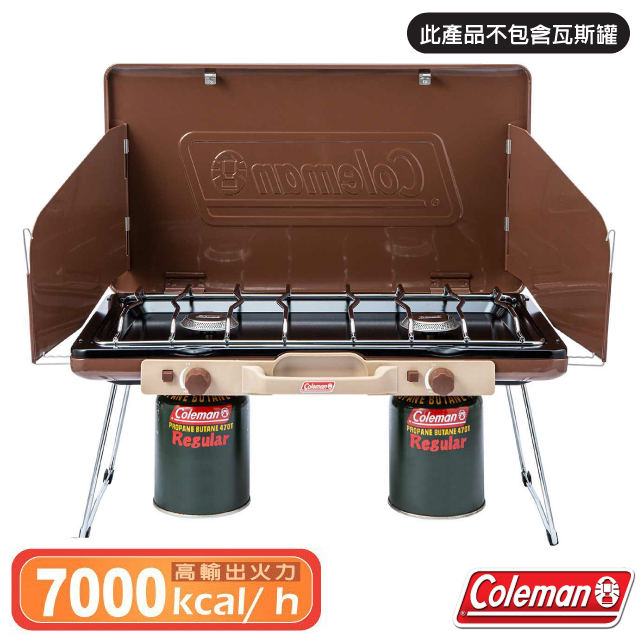 Coleman 限量款 輕薄瓦斯雙口爐.高效能雙口爐(7000kcal)快速爐/適露營.野餐.BBQ.燒烤/ CM-38474 胡桃黃 R