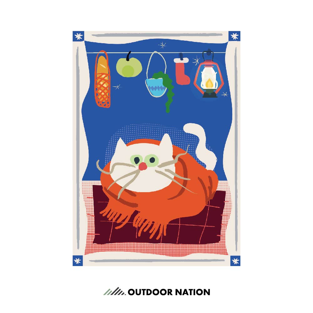 Outdoor Nation 戶外國度 萬用毯空調毯野餐墊/裹著圍巾的白貓