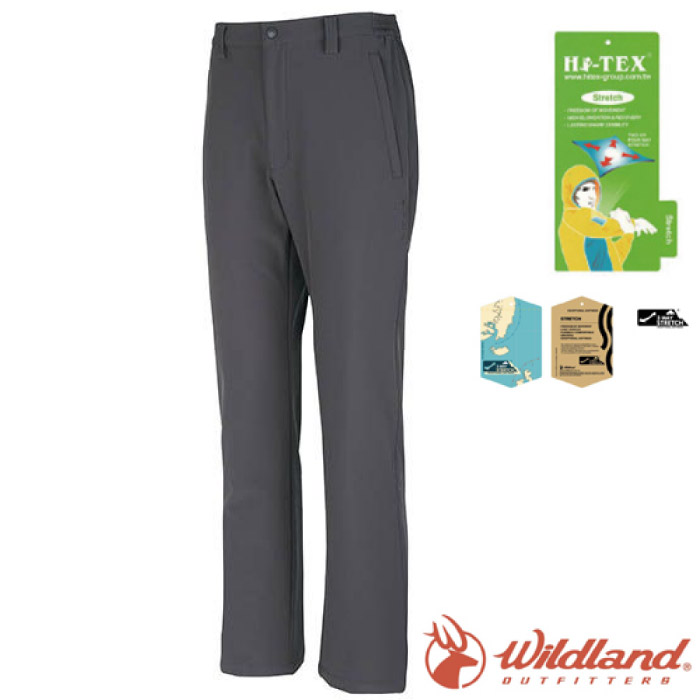 WILDLAND 荒野 男款 SOFTSHELL 彈性抗風透氣保暖內微刷毛休閒軟殼長褲/W2310 深鐵灰