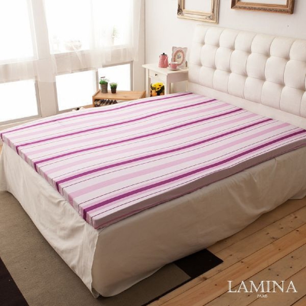 LAMINA 品味條紋平面8cm記憶床墊-紫-單人