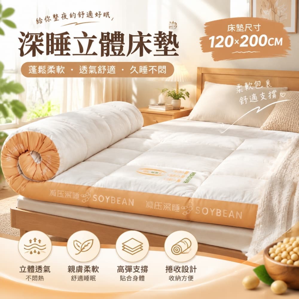 藝啟 120*200cm 記憶棉床墊 軟墊 床褥墊 榻榻米床墊 四季通用 柔感面料 細膩親膚 柔軟摺疊 無痕收納