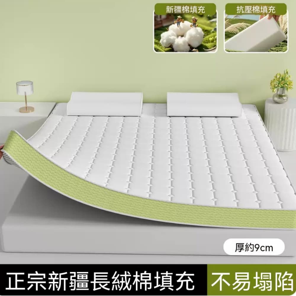 【伊達】 床墊 宿舍床墊 可折疊床墊 150X190cm 9cm厚床墊 床褥 單人床墊 租房床墊 白色綠邊