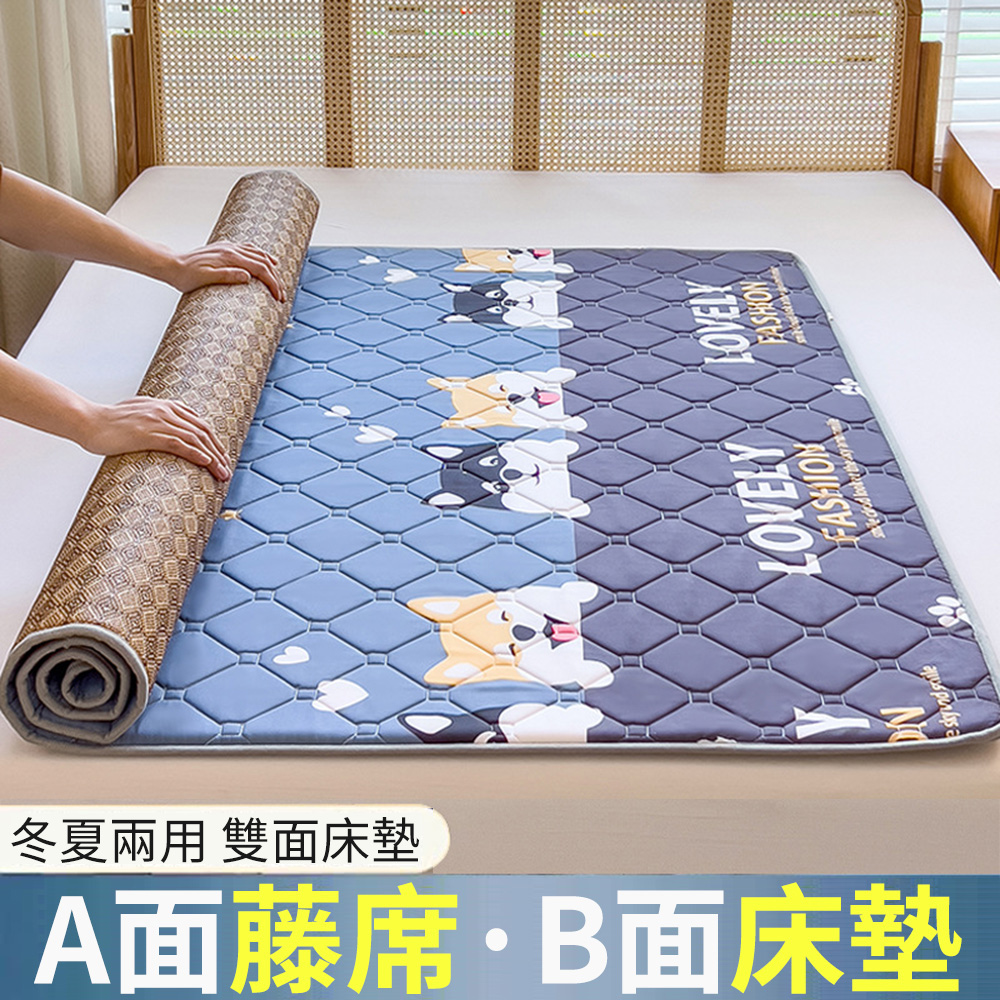 【木洸】雙面兩用軟床墊 A級水洗棉+藤席面睡墊 床褥 宿舍加厚單人涼席墊