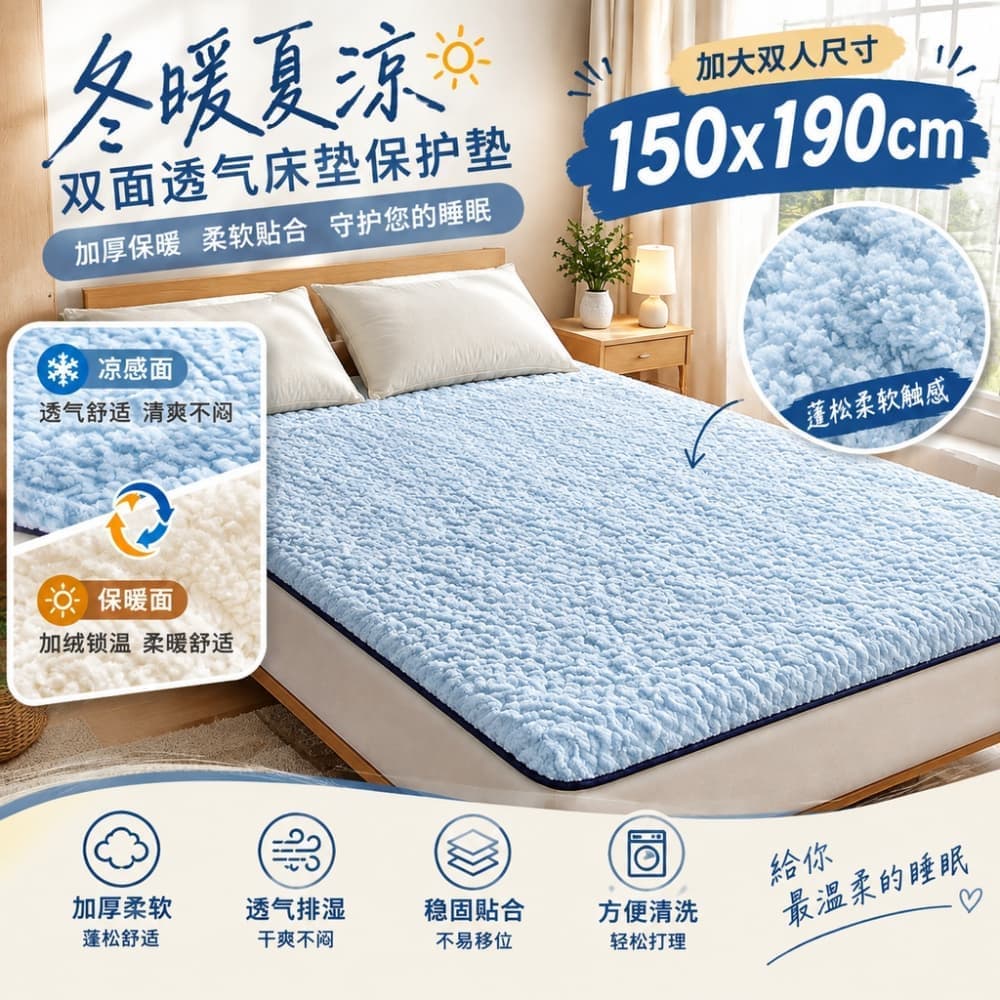 【森百諾】親膚墊 防滑墊 休憩墊 加厚墊 保暖墊 榻榻米墊 鋪底墊 毛絨墊 羊羔絨墊 床褥墊 150x190公分