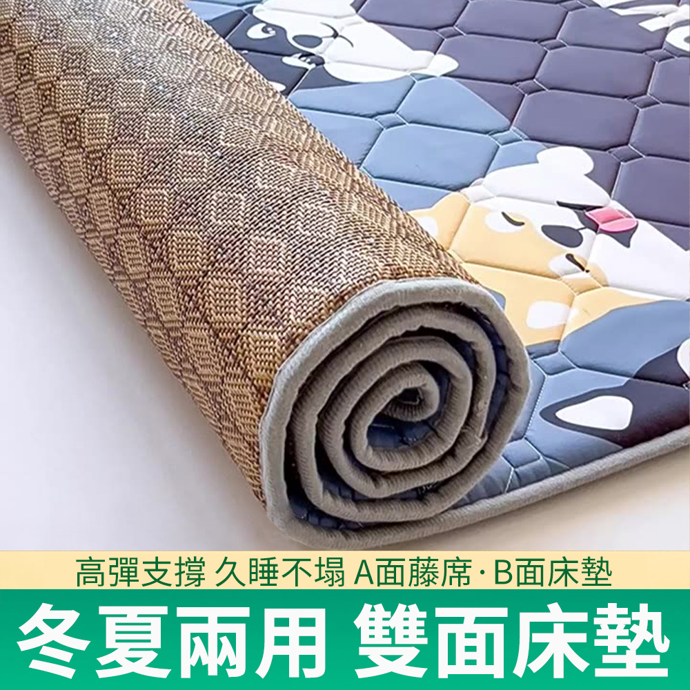 【木洸】雙面兩用軟床墊 A級水洗棉+藤席面睡墊 床褥 宿舍加厚單人涼席墊