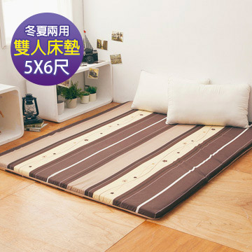 LAMINA 雅蓆兩用透氣床墊-小花條紋-咖 5cm(雙人)