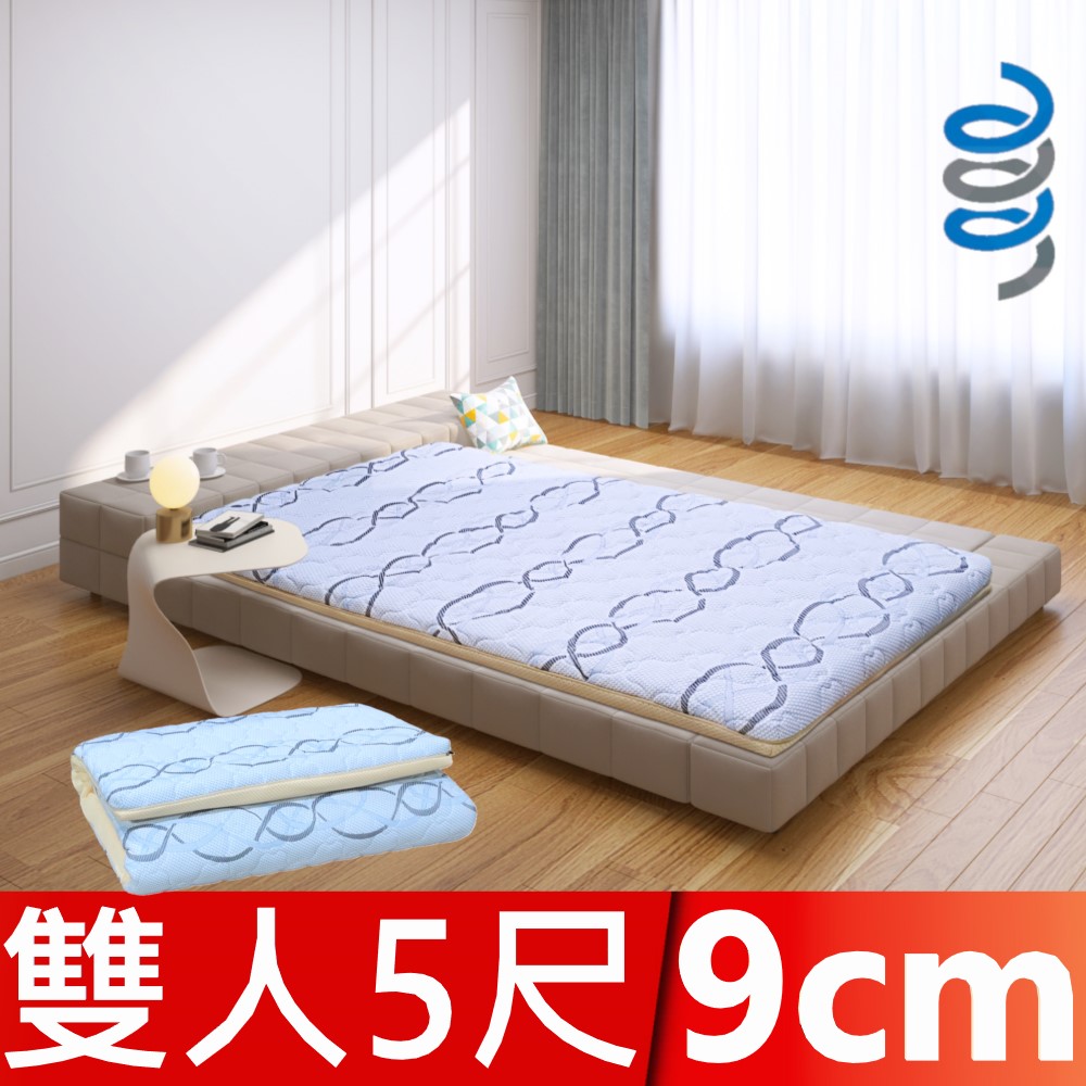 富郁床墊 4D透氣獨立筒彈簧床墊9cm藍白色舒柔布 雙人5尺 1008顆彈簧-台灣直營工廠