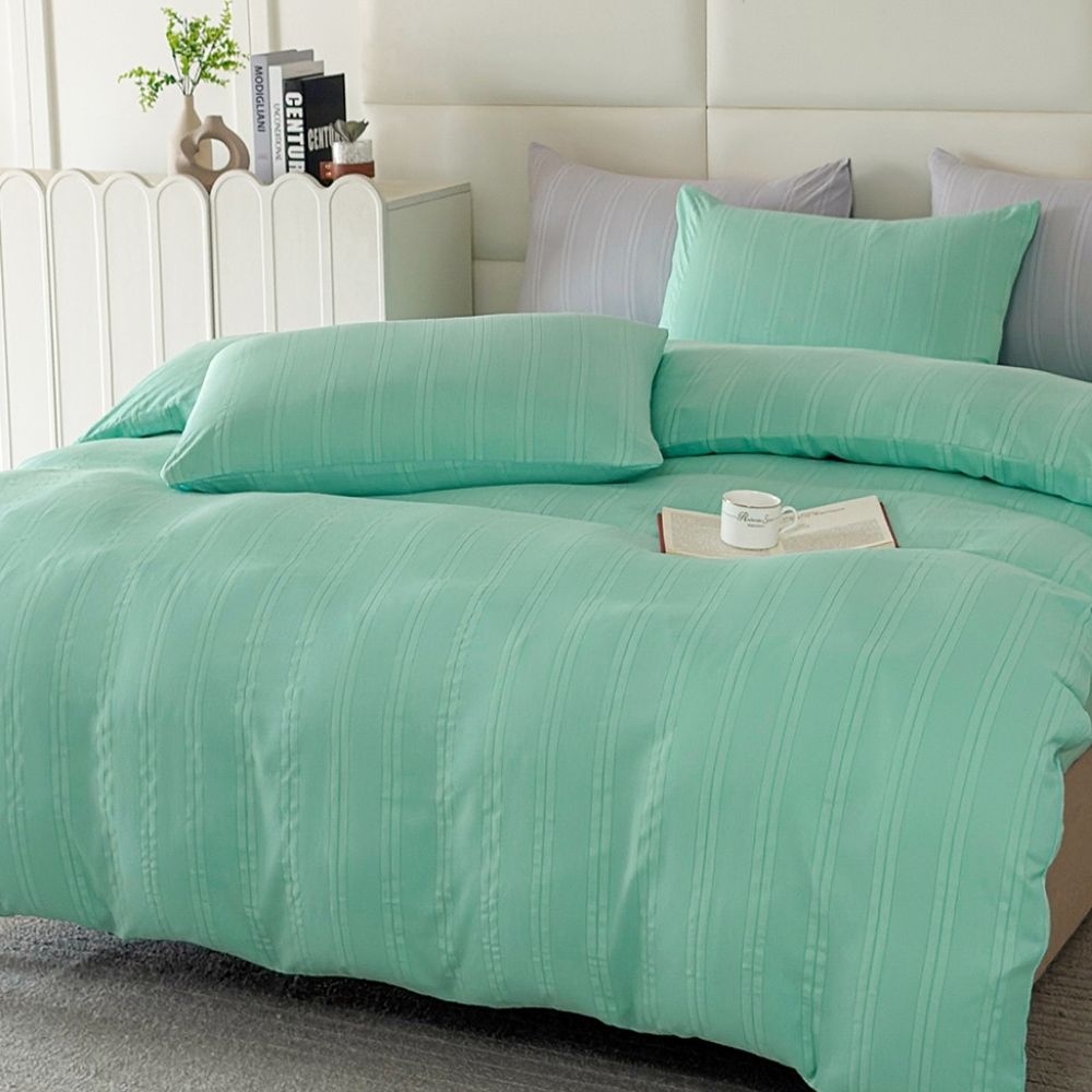 寢安家居 台灣製抗菌舒柔棉 床包被套組 單人 三件組 (床包/床單/床罩) 薄荷綠