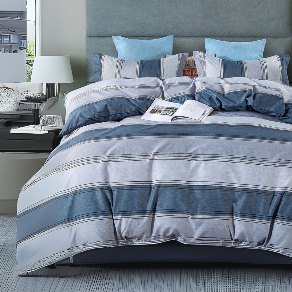 寢安家居 台灣製抗菌舒柔棉 兩用被床包組 雙人加大 四件組 (床包/床單/床罩) 極簡海洋