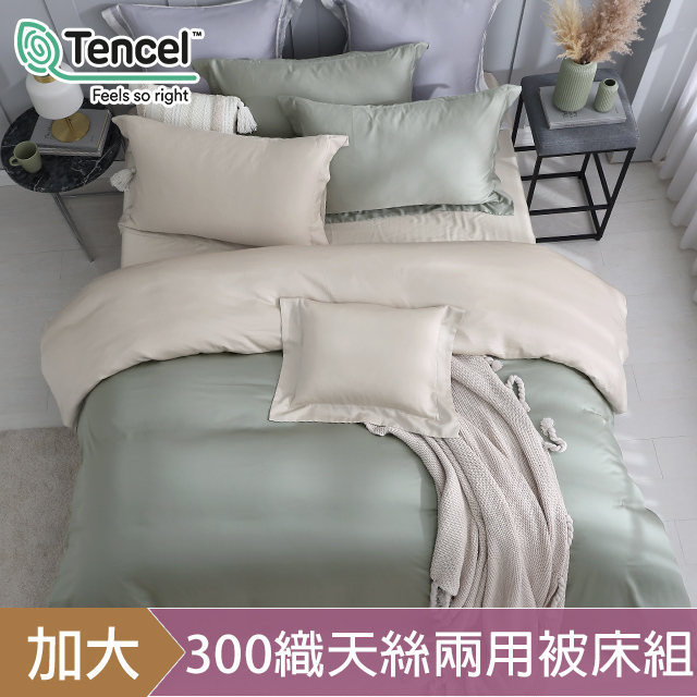 HOYACASA 法式簡約系列|60支天絲兩用被床包四件組|竹影晨曦x奶霜杏|加大