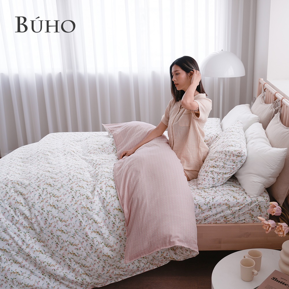 BUHO 布歐 《春喃朝露》天然嚴選純棉雙人三件式床包組