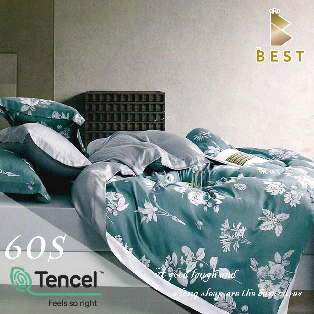 BEST 貝思特 雙人60支頂級天絲八件式床罩組 100%TENCEL 瑞好-藍