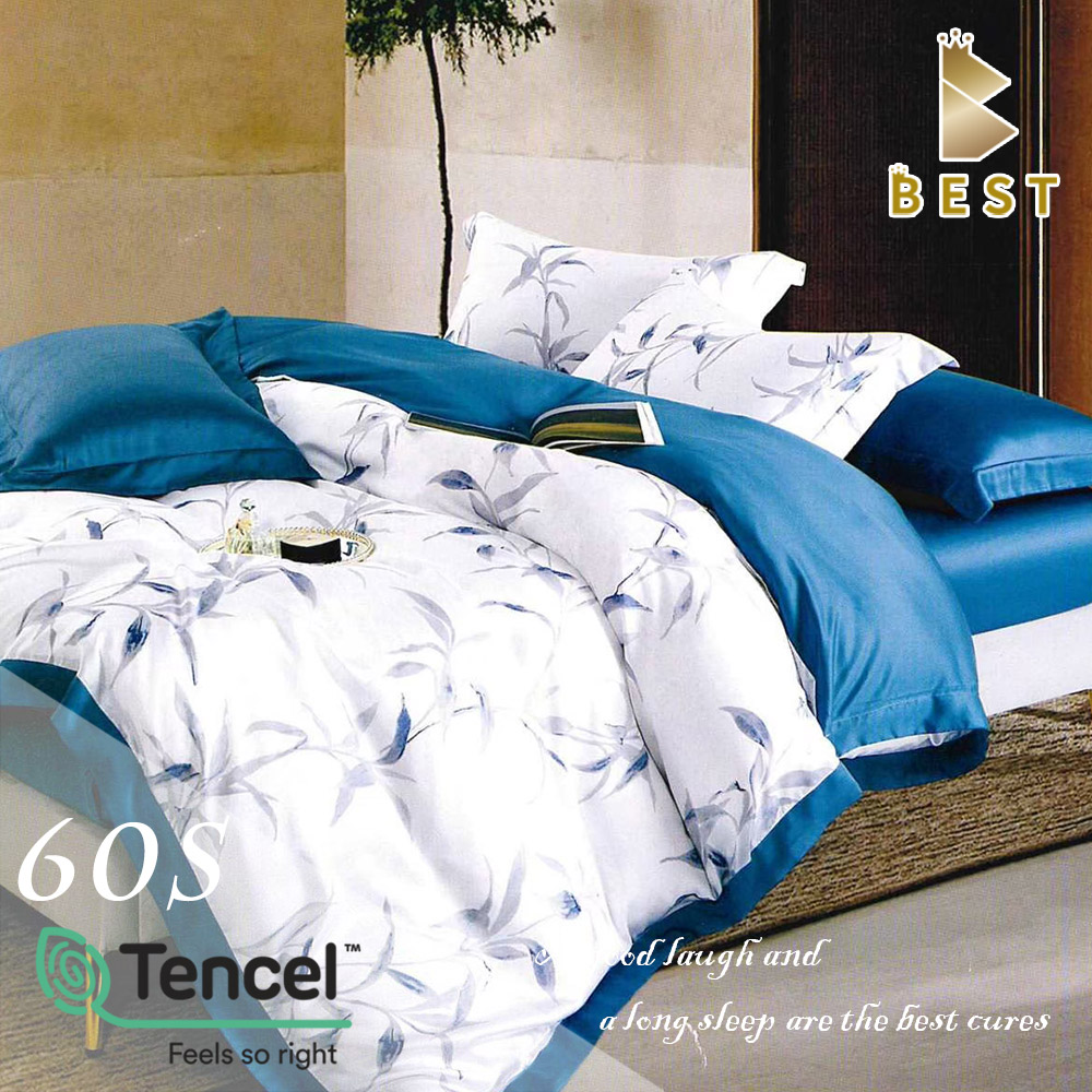 BEST 貝思特 100%TENCEL加大60支頂級天絲兩用被床包組 梅芳竹清-藍